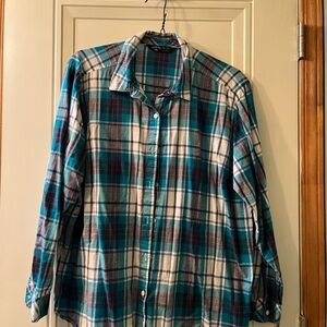 Lee Men's Teal, White and Burgundy Plaid Button-Down Shirt